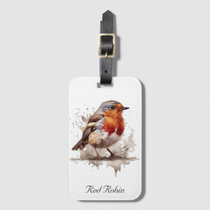 Étiquette À Bagage Rouge rouge de l'oiseau mignon en aquarelle