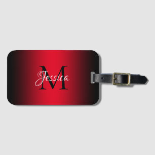 Étiquette À Bagage Rouge vif et ombre noir élégant monogramme