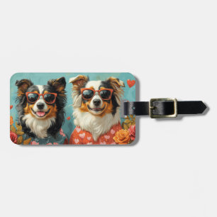 Étiquette À Bagage Rough Collie avec Coeur Roses Saint-Valentin