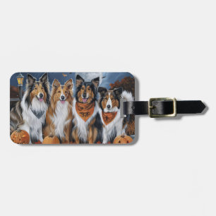 Étiquette À Bagage Rough Collie Halloween Éffrayant