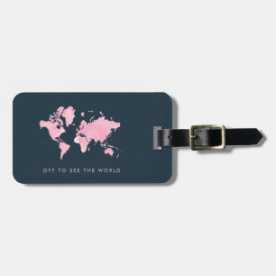 Étiquette À Bagage Rougissent la carte rose du monde d'aquarelle sur