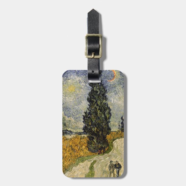 Étiquette À Bagage Route de Vincent van Gogh | avec des cyprès, 1890 (Devant Vertical)