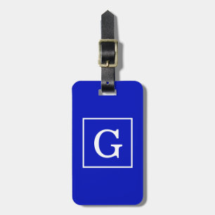 Étiquette À Bagage Royal Bleu Blanc encadré Monogramme initial