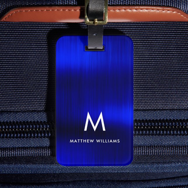 Étiquette À Bagage Royal Blue Faux métal acier stylisé Personnalisé (Créateur téléchargé)