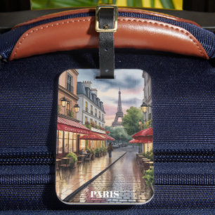 Étiquette À Bagage Rue romantique de Paris Tour Eiffel Aquarelle