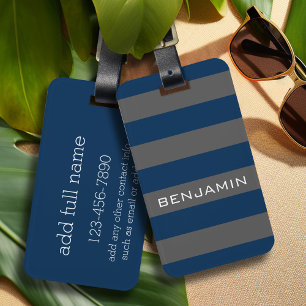 Étiquette À Bagage Rugby bleu marine et gris avec nom personnalisé