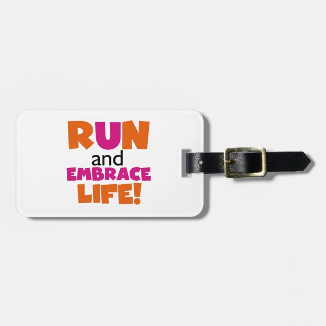 Étiquette À Bagage Run and Embrassez Life Orange Pink (Devant horizontal)