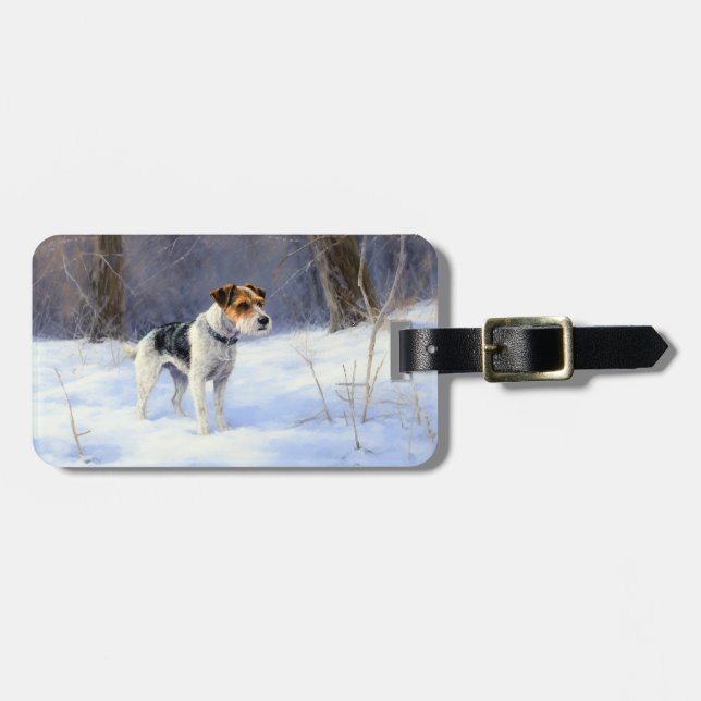 Étiquette À Bagage Russell Terrier Laisser neiger Noël (Devant horizontal)