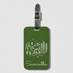 Étiquette À Bagage Rustic Bold Adventure Camping Trip Monogram Green