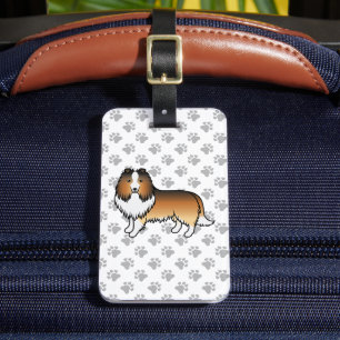 Étiquette À Bagage Sable Shetland Sheepdog Caricature Chien & Texte