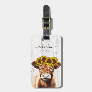Étiquette À Bagage Sac à main de ferme vache avec couronne de tournes