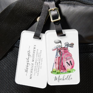 Étiquette À Bagage Sac de golf à monogramme rose