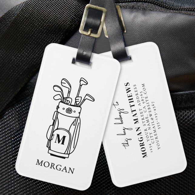 Étiquette À Bagage Sac de golf Monogramme (Monogram Golf Bag Luggage Tag)