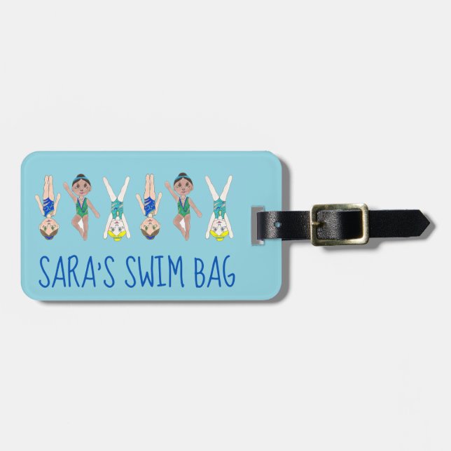 Étiquette À Bagage Sac de natation personnalisé fille nageuse synchro (Devant horizontal)