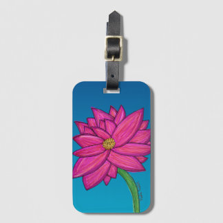 Étiquette À Bagage Sac fourre-tout Fleur rose fuchsia sur fond bleu