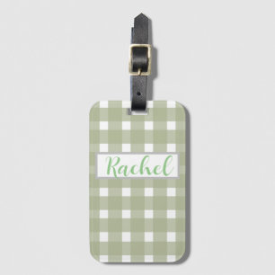 Étiquette À Bagage Sage Vert Blanc En vichy Personnalisé