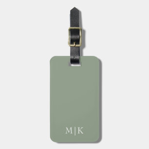 Étiquette À Bagage Sage vert et blanc Monogramme moderne