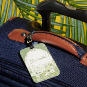 Étiquette À Bagage Sage Vert Fleuris Vintage Nom Élégant