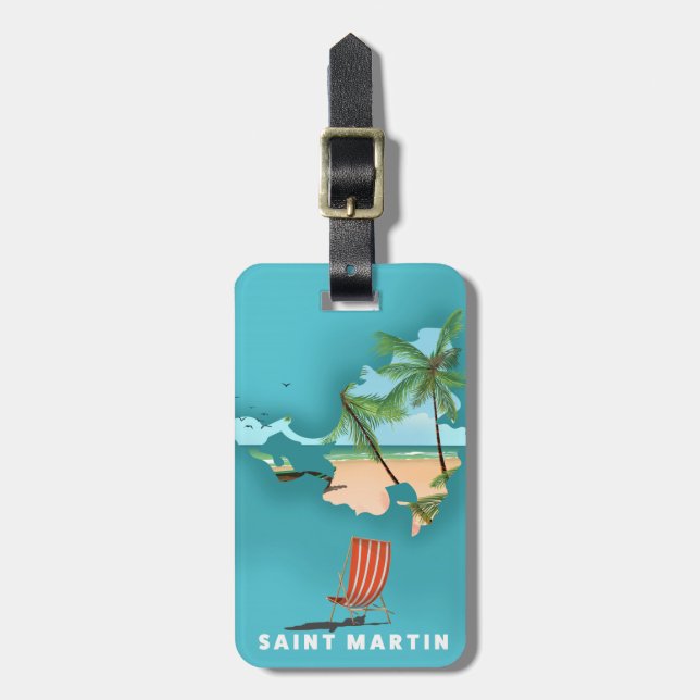 Étiquette À Bagage Saint Martin Carte illustrée. (Devant Vertical)
