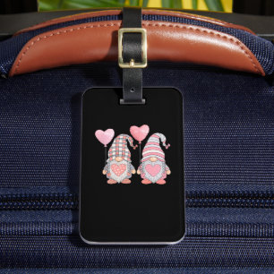 Étiquette À Bagage Saint Valentin Pink Heart Couple Gnome Balloons