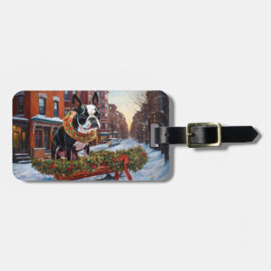 Étiquette À Bagage Saison de Noël de Boston Terrier
