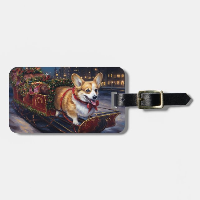 Étiquette À Bagage Saison de Noël de Corgi (Devant horizontal)
