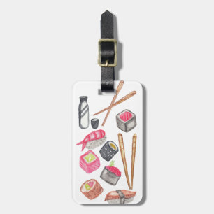 Étiquette À Bagage Saké à la mode mignon et baguettes de sushi