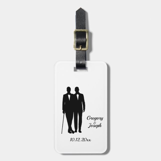 Étiquette À Bagage Salles de Mariage gay avec nom et date (Devant Vertical)