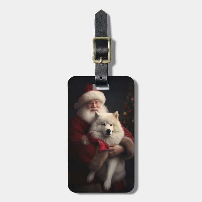 Étiquette À Bagage Samoyé Avec Noël Festif Du Père Noël (Devant Vertical)