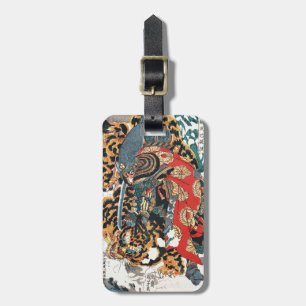 Étiquette À Bagage Samurai Combattre un tigre, Kuniyoshi, Ukiyo-e