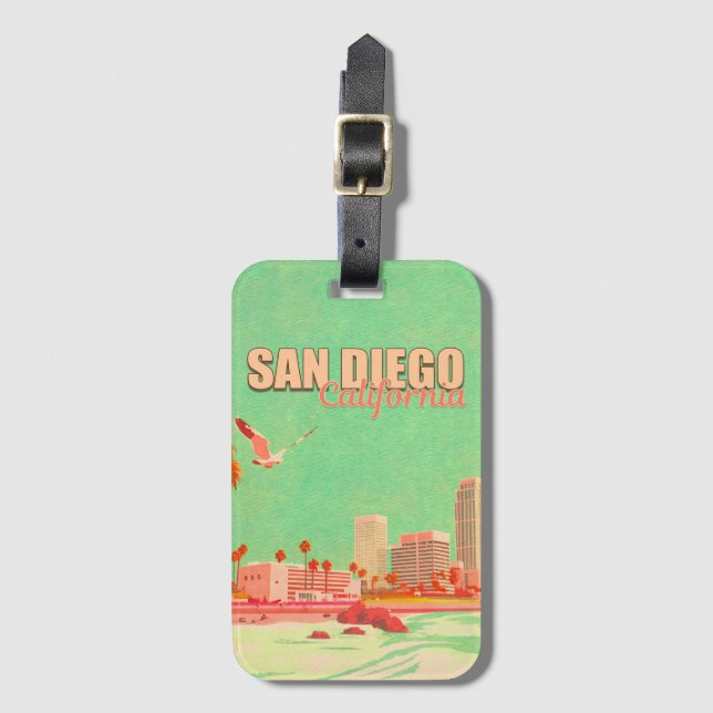 Étiquette À Bagage San Diego California Downtown Souvenirs 1950 (Devant Vertical)