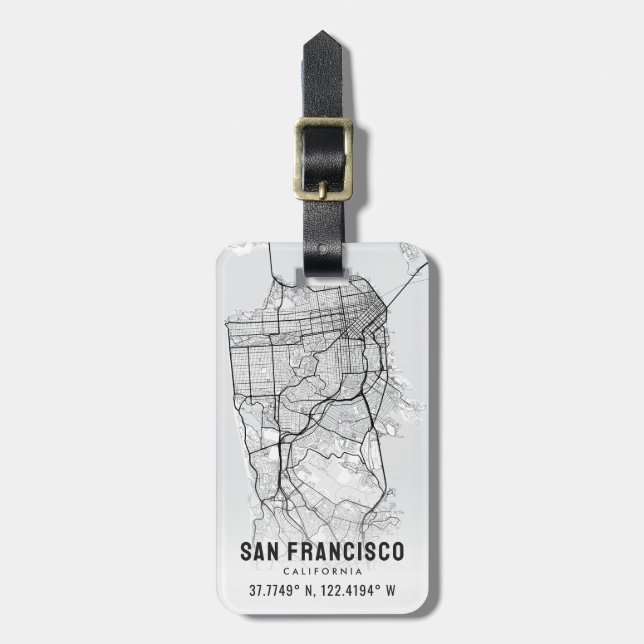 Étiquette À Bagage San Francisco City Map Topographie (Devant Vertical)