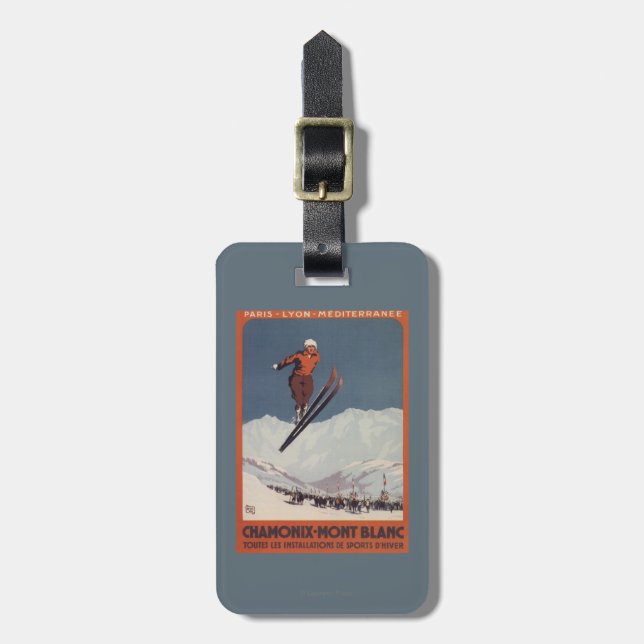 Étiquette À Bagage Saut à skis - affiche olympique de promo de PLM (Devant Vertical)