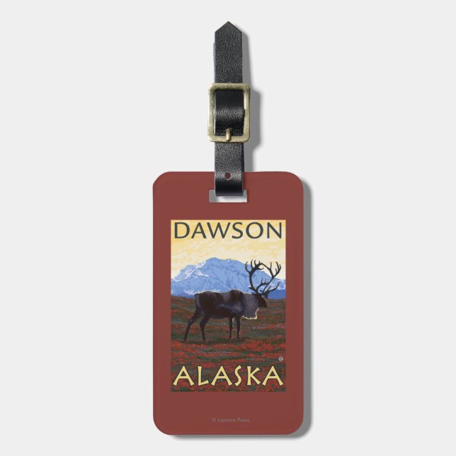 Étiquette À Bagage Scène de caribou - Dawson, Alaska (Devant Vertical)
