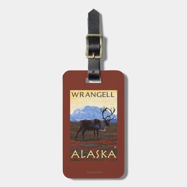 Étiquette À Bagage Scène de caribou - Wrangell, Alaska (Devant Vertical)