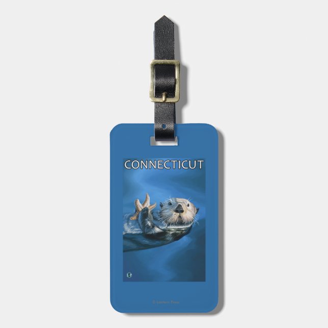 Étiquette À Bagage Scène de loutre de ConnecticutSea (Devant Vertical)