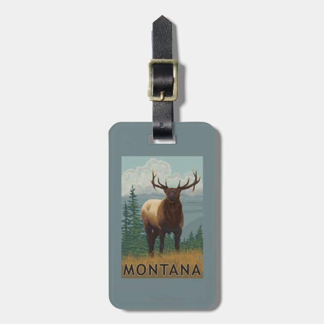 Étiquette À Bagage Scène de MontanaElk (Devant Vertical)