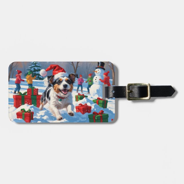 Étiquette À Bagage Scène de Noël du Terrier australien (Devant horizontal)