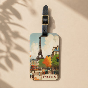Étiquette À Bagage Scène de rue vintage Paris Tour Eiffel