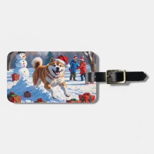 Étiquette À Bagage Scène enneigée festive d'Akita Noël