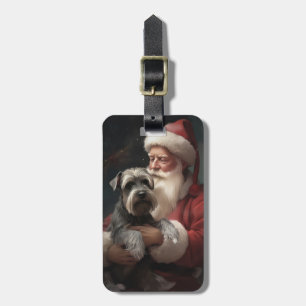 Étiquette À Bagage Schnauzer avec Noël Festif du Père Noël