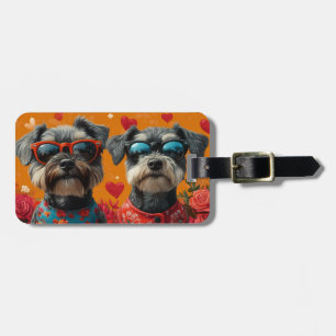 Étiquette À Bagage Schnauzer avec Roses de la Saint-Valentin
