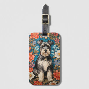 Étiquette À Bagage Schnauzer joyeux floral inspiré de William Morris
