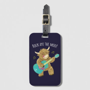 Étiquette À Bagage Scottish Highland Cow Guitarist Rock Aye The Moo! 