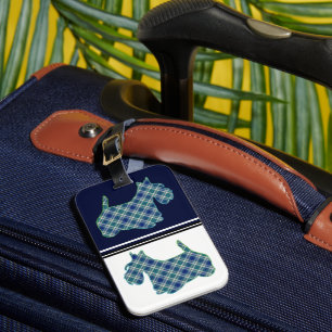 Étiquette À Bagage Scottish Terrier Blue Plaid