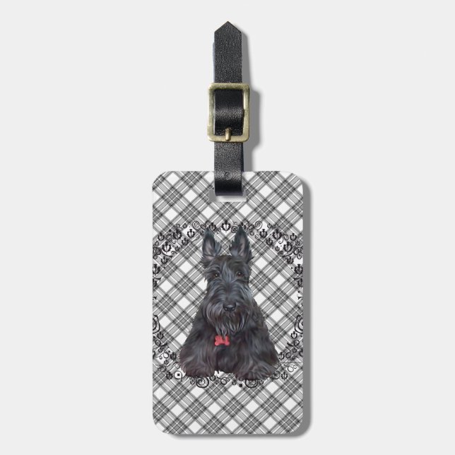 Étiquette À Bagage Scottish terrier on tartan (Devant Vertical)