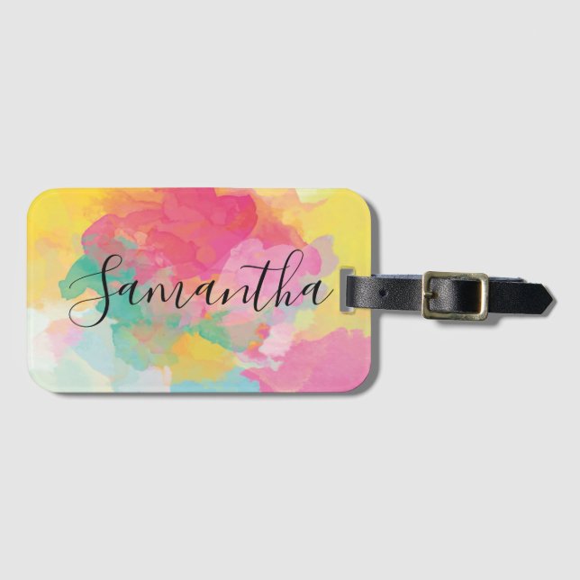 Étiquette À Bagage Script d'aquarelle des couleurs arc-en-ciel (Devant Horizontal)