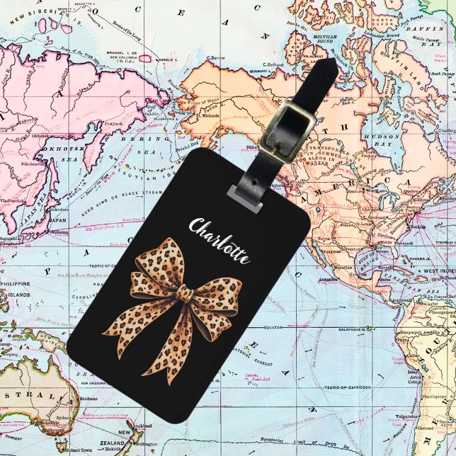 Étiquette À Bagage Script de nom d'arc empreinte de léopard noir (Créateur téléchargé)