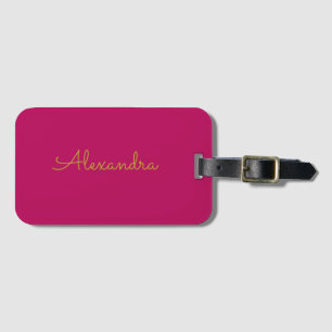 Étiquette À Bagage Script minimaliste moderne rose et or