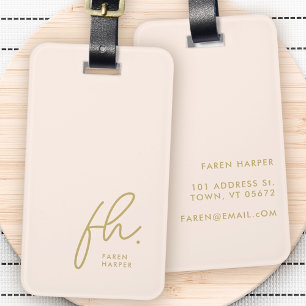 Étiquette À Bagage Script Monogramme Moderne Simple élégant Blush Gol